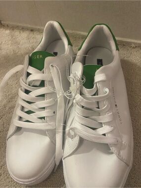 Tommy Hilfiger White Sneakers with Green Trim